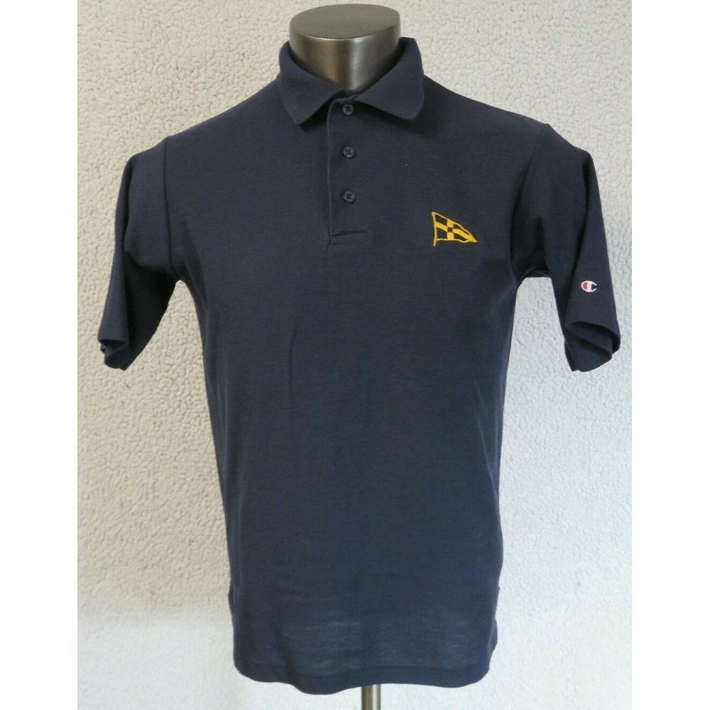 Mens Champion Single Stitch Vintage Polo Shirt Size L Blue USA Made 50/50 N Flag